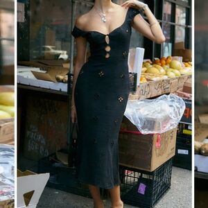 Cotton Keyhole Neckline Midi Dress Eyelet